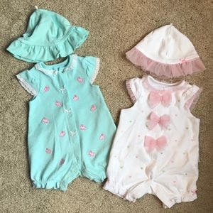 Little Me rompers with matching hats size 6 months